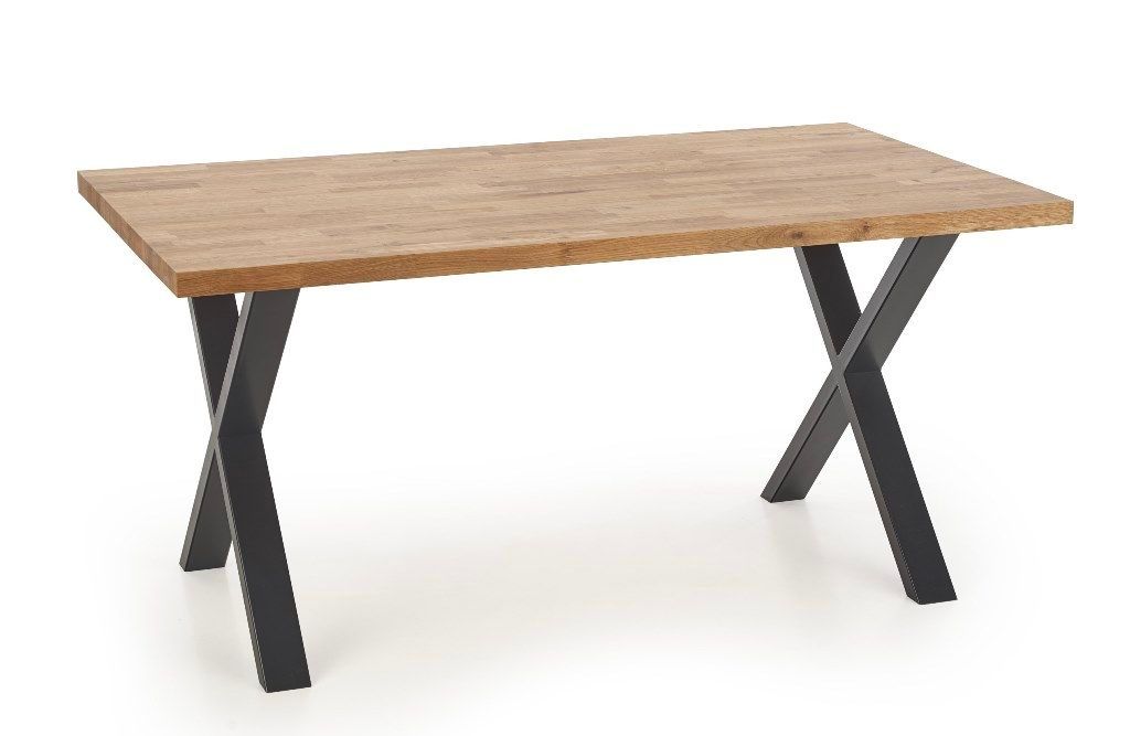 stół z drewnianym blatem na metalowych nogach x