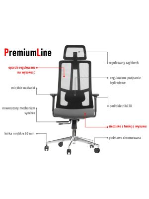 Fotel ergonomiczny Stema AKCENT szary-czarny - wysuw siedziska - dla osób wysokich
