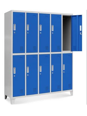 Szafa socjalna ubraniowa 10-drzwiowa BARTEK, 1360x1720x450 mm, szaro-niebieska