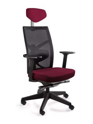 Fotel Unique TUNE czarna siatka / tapicerka burgundy (BL403), wysuw siedziska