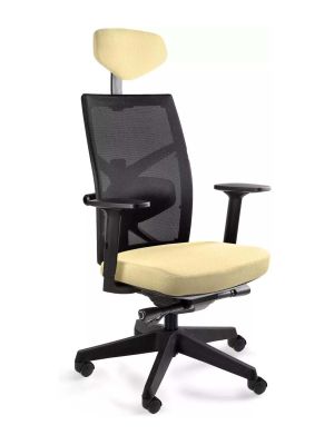 Fotel Unique TUNE czarna siatka / tapicerka buttercup (BL407), wysuw siedziska