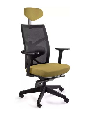 Fotel Unique TUNE czarna siatka / tapicerka khaki (BL408), wysuw siedziska