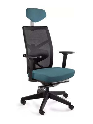 Fotel Unique TUNE czarna siatka / tapicerka steelblue (BL414), wysuw siedziska