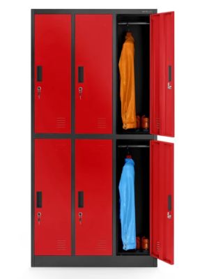 Szafa socjalna BHP ubraniowa 6-drzwiowa IGOR, 900x1850x450 mm, antracytowo-czerwona