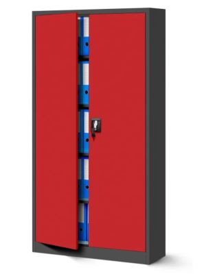 Biurowa szafa metalowa na akta JAN, 900x1850x400 mm, antracytowo-czerwona
