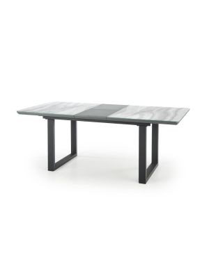 Stół Halmar MARLEY 160(200)x90 rozkładany biały marmur-popielaty / czarny  - ZŁAP RABAT: KOD100