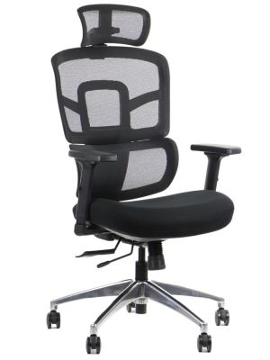 Fotel ergonomiczny Stema TREX czarny podstawa aluminiowa  - wysuw siedziska