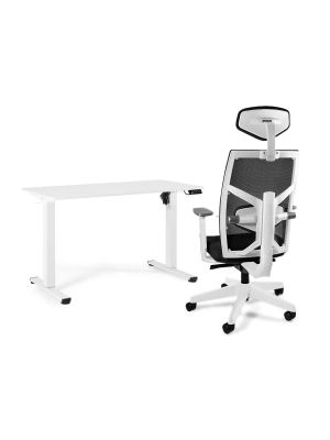 Zestaw Unique - biurko elektryczne METIS biały 120x60 cm + fotel Tune biały stelaż, czarna siatka - W ZESTAWIE TANIEJ