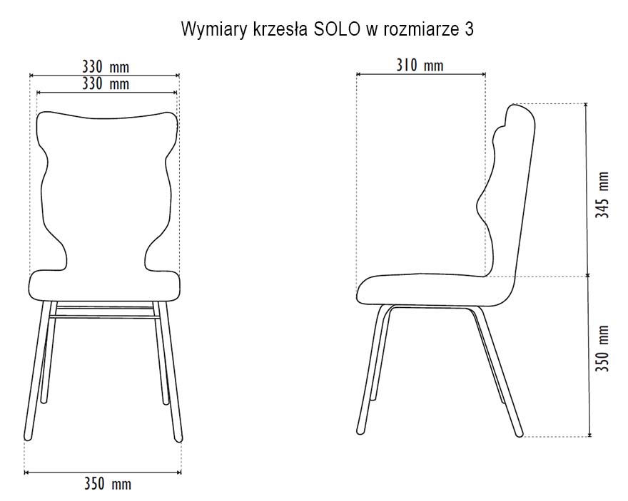 Fotel młodzieżowy Entelo SOLO rozmiar 3 - wymiary